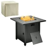Outsunny Square Propane Gas Fire Pit Table, 40000 BTU Rattan Smokeless Firepit Patio Heater with Protective Cover, Glass beads and Lid, 71cm x 71cm x 63cm, Black