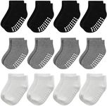 JAKIDAR 12-Pair Baby Socks Non-Slip Cotton Toddler Socks Ankle Socks for Baby, Black&Gray&Dark Gray 4-7T