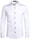 PARKLEES Men's Slim Fit Long Sleeve Button Up Casual Band Collar Shirts CL08 White M