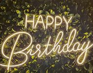 Raaxola Neon LED Golden Happy Birthday Signs USB Powered Acrylic Light for Wall Decor Teen Child Party Suprise Celebration Bedroom Living Room Bar Mitzvah Gift Prom(18.1''x15'') Style 9