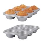 wivplik Nonstick jumbo Muffin Pans 6 Cups，2 Pack Extra Large Cupcake Tins for Baking，Premmium Non-stick Coating for Non-Toxic,Heavy Duty Carbon Steel, 3.5 dia,Deep Muffin Tray