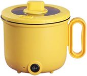 1.5L Coated Nonstick Electric Cooking Pot, Anti Scald Handle, Multifunction Electric Cooker Noodle Pot Ramen Cooker for Home, Dormitory, Party, Travel (Yellow Single Layer)