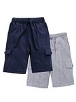 KiddoPanti Boys Solid Knit Cargo Short Pack of 2, Grey Melange & Navy, 8-10Years