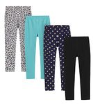 LAPASA 4 Pack Girls Cotton Leggings Dailywear & Sports Tights G11 (Leopard, Turquoise, Stars, Black, 9-10 Years)