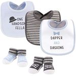 Hudson Baby 5Pc Bib and Sock Set Casual, Dapper and Dashing, 0-9 Months