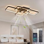 Depuley Square Ceiling Fan Lights,33In Dimmable Ceiling Light with Fan,Remote Control App Reversible Smart Ceiling Fan for Bedroom,3000-6500k,Quite DC Motor,6 Speeds, Black