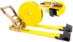 US Cargo Control Flat Hook Ratchet Straps (2-Pack), 2 Inch x 50 Foot Heavy Duty Straps with Hooks, 12,000 LBS Break Strength, Yellow Tie Down Straps for Flatbed Trailer or Truck, Wide Handle Ratchet