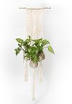 Lily's Home Ivory Macrame Plant Hangers with 3 Cement Pot, Elegant Indoor/Outdoor Hanging Plant Holder for Indoor Plants, Outdoor Decor, Flower Pot, for Faux Plants & Artificial Plants 43.3''x11.8''