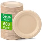 Greconv Paper Plates 6 inch, 500 Pack Paper Plates Bulk, Small Paper Plates 100% Compostable Plates Made from Sugarcane Fibers, Eco Friendly Disposable Plates for Dessert Cake, Brown