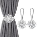 FACIACC Curtain Tie Backs Magnetic Curtain Tiebacks, Sparkling Curtain Ties, Crystal Floral Decorative Drapery Curtain Buckle Curtain Holder No Drilling Curtain Holdbacks for Home Office, 2 Pack