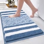 Pauwer Soft Bath Mats, Microfiber Fluffy Non Slip Bathroon Rug Water Absorbent Washable Thick Bath Shower Rug for Bathroom (Blue, 45 x 65 cm)