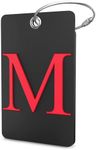 Luggage Tag Initial - Fully Bendable Tag w/ Stainless Steel Loop (Black) (Letter M)