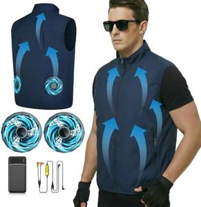 THEKUKU Cooling Vest for Men, Quick-Detach Dual Fans with 30000mAh Battery Packs, 3-Speed Air Conditioned Jacket for Warehouse and Outdoor Work, UPF50+ (Blue, XL)