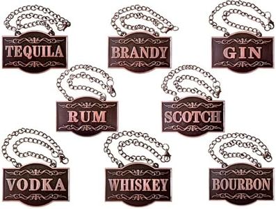 Decanter Tags - Liquor Tags (Set of 8, Copper Colour) Liquor Decanter Label:Gin, Vodka, Bourbon, Whiskey, Brandy, Rum, Scotch, Tequila - Tags for Liquor Bottle, Adjustable Chain, 2.36 x 1.57 inches