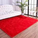 AROGAN Red Fluffy Rugs for Bedroom Living Room, Shag Area Rugs for Nursery Kids Girls Room, Plush Fur Rug for Playroom Dorm, 5x8 Feet