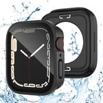 Kedoushi 2 Pack 2 in 1 Waterproof Case for Apple Watch Series 9 8 7 45mm, Straight Edge PC Front & Back Bumper with Tempered Glass for iWatch Accessories (45 mm, Black/Black)