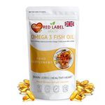 Red Label Health Omega 3 Fish Oil 1000mg, Pack of 360 Soft Gel Capsules (1 Year Supply), Double Strength 180mg EPA and 120mg DHA, Supports Eye, Heart & Brain Health for Men & Women - UK Made