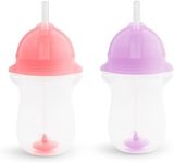 Munchkin Click Lock Tip & Sip Straw Cup Set| Baby & Toddler Sippy Cups with Straw| BPA Free Non Spill Cup| Dishwasher Safe Baby Straw Cup| Weighted Straw Childrens Cups|10oz/296ml| 2 Pack| Pink/Purple