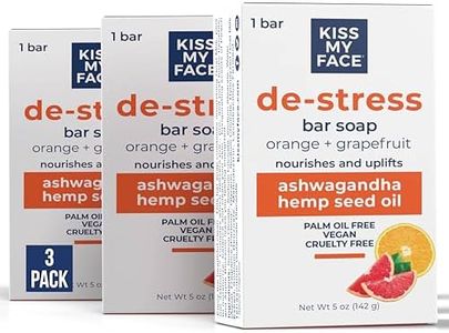 Kiss My Face De-Stress Bar Soap, With Ashwagandha and Hemp Seed Oil, Nourishes and Uplifts, Bar Soaps for Hands and Body, Cruelty Free and Palm Oil Free, Orange and Grapefruit Scents, Pack of 3