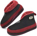 KuaiLu Men's Winter Slipper Boots with Arch Support,Orthotic Slippers Men Christmas Gifts Pull On Home Booties Cozy Sherpa Plush Lining Non-slip Rubber Sole Indoor Outdoor,Black Red Size 8.5-9