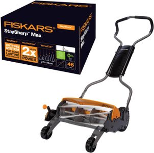 Fiskars StaySharp Max Reel Lawn Mower – 46cm Contactless Cutting, Black/Orange