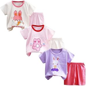 XM-Amigo Lot de 3 t-Shirts à Manches Courtes pour bébé Fille, Lot de 6 （avec Boucle d'épaule-Affichage de l'étiquette ：55/80）