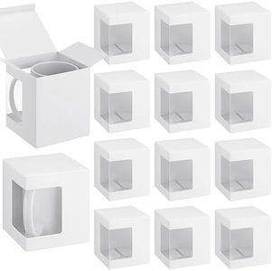 Harloon 24 Pcs Mug Boxes for Gifts Coffee Mug Gift Box for Blanks Sublimation Mugs Packaging 11oz, 12oz, 15oz Transparent Ceramic Coffee Cups Gift Box(White)