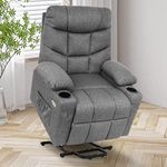 Ufurniture Electric Lift Recliner Chair Gray 8 Point Heated Vibration Massage Recliner Chair for Adults with Side Pocket, USB and Cup Holders Linen 45-140°Tilt