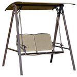 Outsunny 2 Seater Garden Swing Seat Swing Chair, Outdoor Canopy Swing Bench with Adjustable Shade, Metal Frame and Texteline Seat, Brown