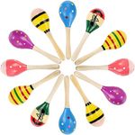 Hedume 12 Pack Wooden Festival Maracas, 8" Carnival Party Decoration Maracas, Shaker Sand Hammer Toy Noisemaker for Party Favors, Musical Fun, Birthday Parties, Carnivals