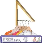 Single Foldable Clothing Rack, Wall-Mounted Retractable Clothes Hanger for Laundry Dryer Room, Hanging Drying Rod, Small Collapsible Folding Garment Racks, Dorm Accessories (Gold)