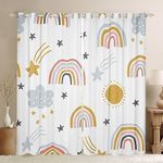 Girls Rainbow Curtains, Sun and Stars Blackout Curtains for Kids Boys Children Adult Women, Cartoon Style Cloud Curtains & Drapes ,Decorative Panels for Living Room Bedroom Kitchen, 52"Wx96"L 2 Panels