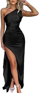 Memoriesea Women's Sexy One Shoulder High Split Cocktail Wedding Party Maxi Dress, Black, Medium