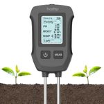 HASTHIP® 5 in 1 Soil Meter Dual Probes Soil Moisture Meter for Fertility Moisture Temperature pH Sun Light LCD Digital Display Tester for Precision Agriculture Garden Plants (No Battery