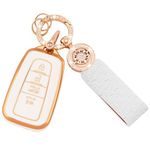 Koaudb for Toyota Key Fob Cover for 2020-2022 Highlander Corolla Prius, for 2018-2024 RAV4 Camry Avalon C-HR GT86 Car Soft TPU Key Case White Key Protector with Bling Leather Keychain(C-Tyt-4)