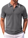 COOFANDY Men's Collared Short Sleeve Knitted Polo Shirts Untuckit Stretch Polo Shirts Casual Golf Shirts Dark Grey