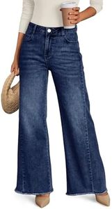 Trendy Queen Women's Wide Leg Jeans, Relaxed Loose Straight Leg with Raw Hem, Comfort Denim Pants Bluing 10