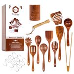 Renexas 12 Pcs Wooden Spoons for Cooking Utensils, Natural Teak Wooden Cooking Spoons with Nonstick Spatula Set, Bamboo Kitchen Utensils with Holder, Wood Spoon Set for Kitchen Essentials