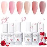 Gellen Jelly Gel Nail Polish Kit - Nude Pink Sheer Gel Nail Polish Set 6 Colors, Gel Polish Translucent Nail Art Gel Kit 8ml