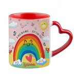 Personalised Butterfly with Rainbow Cloud Art A Hug in a Mug Just for You Coffee Tea Daily use Mug Long Distance,Lockdown, Quarantine Birthday Ceramic Cup Mug.(Red Heart Handle)