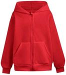 Ecolala Girls Zip up Cute Hoodie Plain Soft Long Sleeve Sweatshirt with Pockets Red A 9-10Y