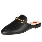 Arqa Mules for Women Leather Slip On Mule Backless Low Heel Loafers Slide Slippers, Black, 6.5 UK