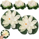 Koorium® 5 PCS Artificial Lotus Simulation Water Lily Plants Pool Decoration EVA Foam Immortal Flower Lotus for Garden Pond Fountain Aquariums Decoration, White