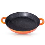 INTIGNIS Professional Paella Pan | 40cm Large Frying Pan | Aluminium | Marble Coated Non – Stick | Chemical Free | for All Hobs Induction, Oven Safe (Orange)