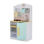 Teamson Kids Little Chef Florence Classic Interactive Wooden Play Kitchen with Accessories and Storage Space for Easy Clean Up, White with Mint Green and Yellow Accents