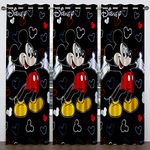 Kuber Industries Disney Mickey Print 3 Pieces Polyester Special Blackout Long Crush Eyelet Door Curtain 7 ft (Black)-Kubmart15