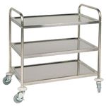 Vogue Stainless Steel 3 Tier Clearing Trolley - Large, Size: 930(H)x535(W)x855(D)mm, Capacity: 128 kg, Sound Dampening EVA Panels, 4x Quiet Castor Wheels Including 2x with Brakes, F995