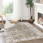 COLLACT Area Rug 3x5 Entryway Taupe Washable Rug Kitchen Vintage Rug Hallway Floral Print Floor Cover Indoor Thin Rug Foldable Mat Retro Accent Rug Living Room Bedroom Office