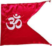 La Jarden LARGE Bold White Om Printed on Dark Red Silky Satin Fabric for Yoga, Meditation, Dhwaj for Temple, Flag for home, Rally, Procession, Meditation centre, Yoga workshop, Aum flag for religious & All Purpose Flag 1 nos. (40x31 inches)