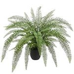 Hollyone Large Artificial Fern Potted Plant for Outdoors Indoors Lifelike Faux Boston Fern Artificial Plants Fern in Black Pot for Garden Patio Home Farmhouse Windowsill Office Decoration